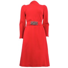 Vintage PAULINE TRIGÉRE 1960's Rouge wool dress & belt trigere
