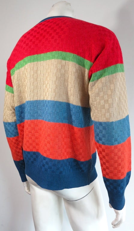 Vintage BOTTEGA VENETA Men's basket weave broad striped sweater In Good Condition In Newport Beach, CA