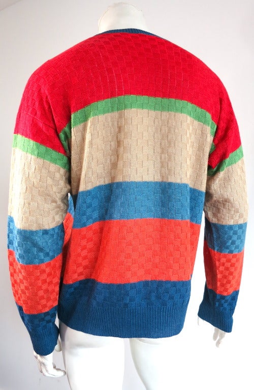 Vintage BOTTEGA VENETA Men's basket weave broad striped sweater 1