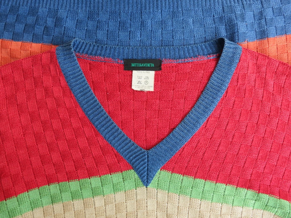 Vintage BOTTEGA VENETA Men's basket weave broad striped sweater 2