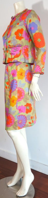 Early 1960's HANAE MORI Ginza Tokyo Silk floral skirt suit 1