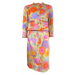 Vintage Early 1960's HANAE MORI Ginza Tokyo Silk floral skirt suit