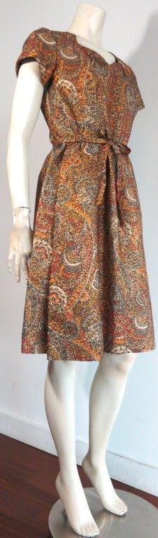 Brown Vintage GEOFFREY BEENE 1960's Metallic brocade paisley dress For Sale