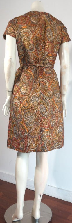 Vintage GEOFFREY BEENE 1960's Metallic brocade paisley dress For Sale 1