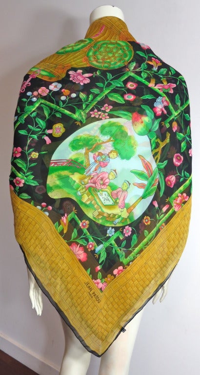 Women's Vintage/Unused JEAN PATOU PARIS Oversized 100% Silk Chinese floral scarf wrap