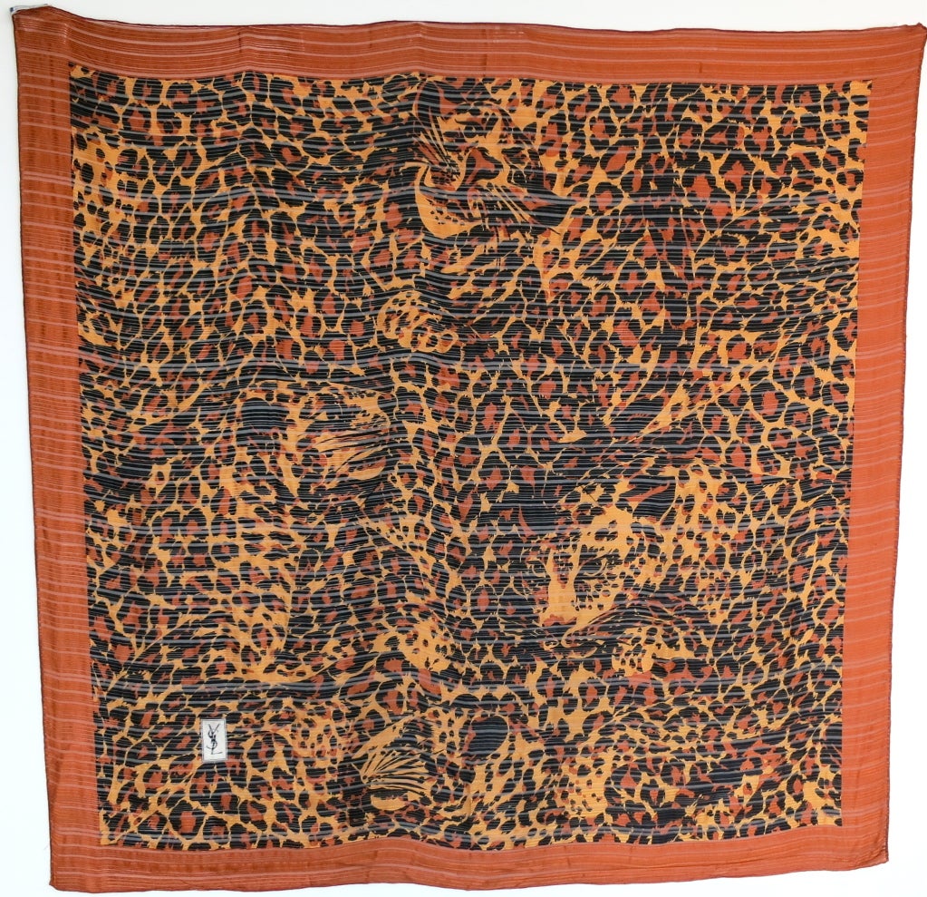 Vintage YVES SAINT LAURENT Pure silk leopard print scarf In Excellent Condition In Newport Beach, CA