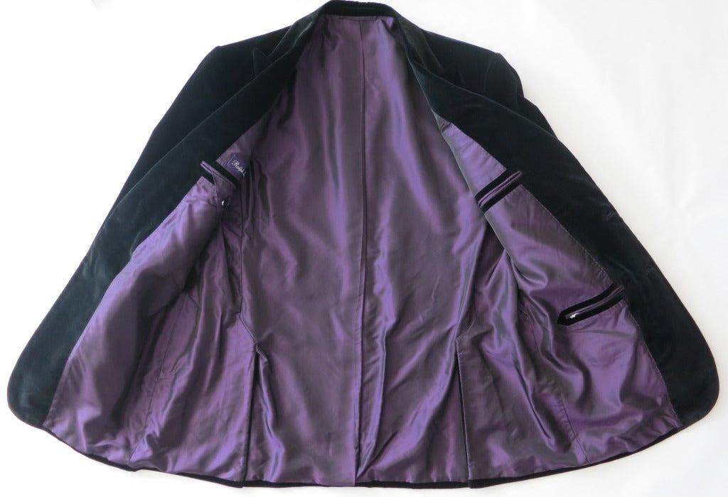 RALPH LAUREN PURPLE LABEL Men's black velvet purple tonic lined smoking jacket
