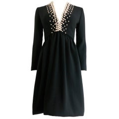 Vintage DONALD BROOKS Pearl beaded black crepe dress