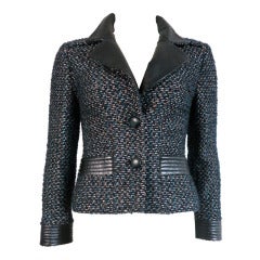 CHANEL PARIS Lambskin leather trimmed metallic tweed jacket
