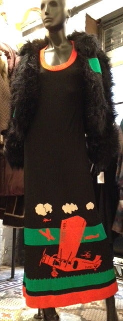 Vintage GIORGIO SANT'ANGELO Knit airplane dress & matching fur jacket In Good Condition In Newport Beach, CA