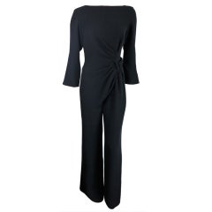 Vintage THIERRY MUGLER Black wool one piece draped jumpsuit