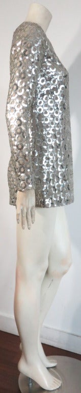 Women's Vintage ADELE SIMPSON 1960's Metallic silver sequin rings micro-mini dress