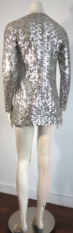 Vintage ADELE SIMPSON 1960's Metallic silver sequin rings micro-mini dress 1