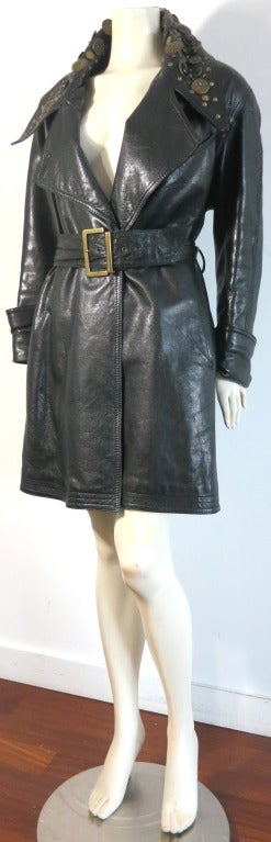 MARTINE SITBON Leather trench coat with embellished collar