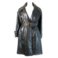 Vintage MARTINE SITBON Leather trench coat with embellished collar