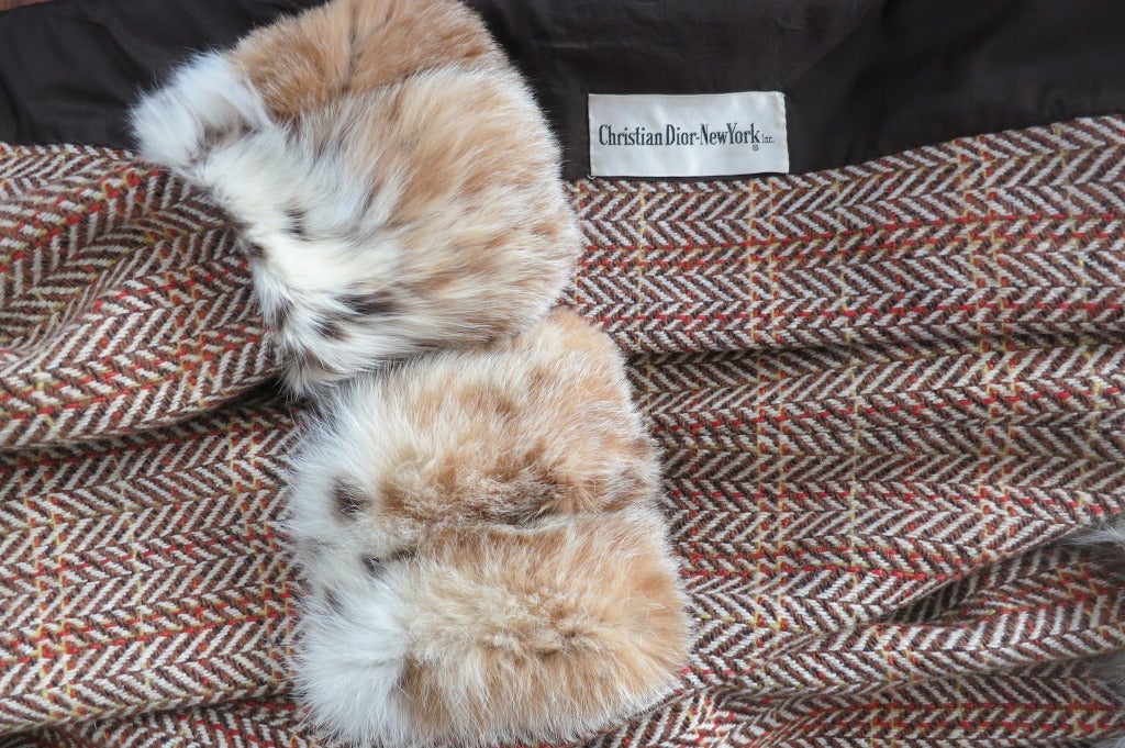 Vintage CHRISTIAN DIOR Lynx fur trimmed wool tweed midi coat Harper's Bazzar August 1970 6