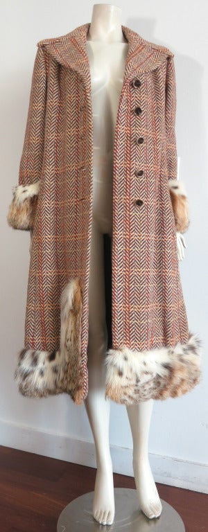 Vintage CHRISTIAN DIOR Lynx fur trimmed wool tweed midi coat Harper's Bazzar August 1970 2