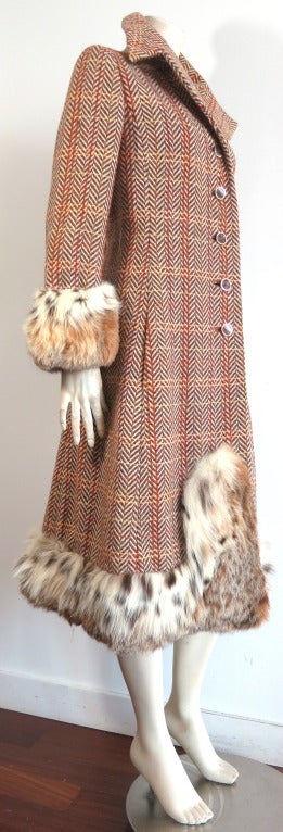 Vintage CHRISTIAN DIOR Lynx fur trimmed wool tweed midi coat Harper's Bazzar August 1970 3
