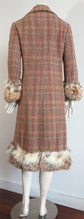 Vintage CHRISTIAN DIOR Lynx fur trimmed wool tweed midi coat Harper's Bazzar August 1970 4