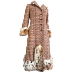 Retro CHRISTIAN DIOR Lynx fur trimmed wool tweed midi coat Harper's Bazzar August 1970