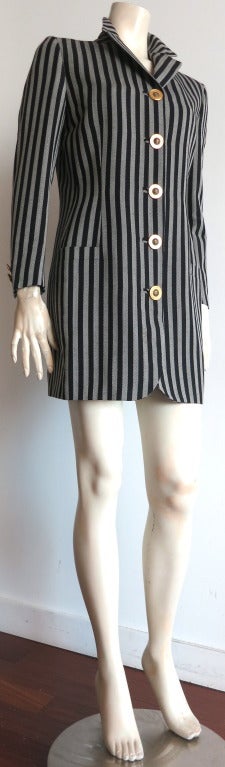 Black Vintage GIANNI VERSACE COUTURE Blazer dress with oversized Medusa metal buttons For Sale