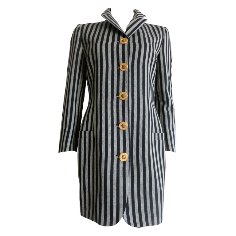 Vintage GIANNI VERSACE COUTURE Blazer dress with oversized Medusa metal buttons For Sale