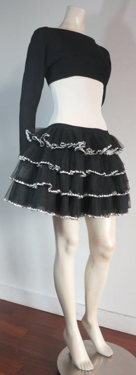 CHANEL PARIS Black & ivory embroidered tulle dress In Good Condition In Newport Beach, CA