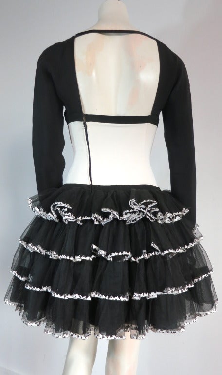CHANEL PARIS Black & ivory embroidered tulle dress 3