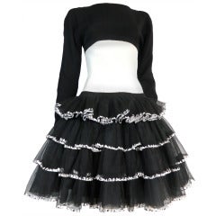 Retro CHANEL PARIS Black & ivory embroidered tulle dress