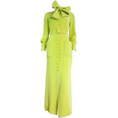 Vintage NORMAN NORELL Chartreuse silk dress
