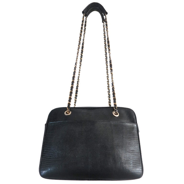 Vintage LANA OF LONDON Black lizard skin leather purse bag For Sale
