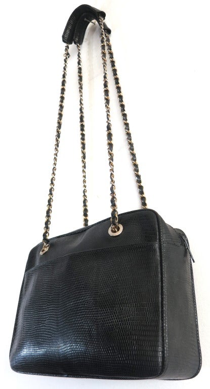 Vintage LANA OF LONDON Black lizard skin leather purse bag In Fair Condition For Sale In Newport Beach, CA