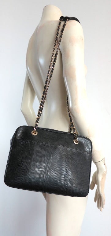 Women's Vintage LANA OF LONDON Black lizard skin leather purse bag For Sale