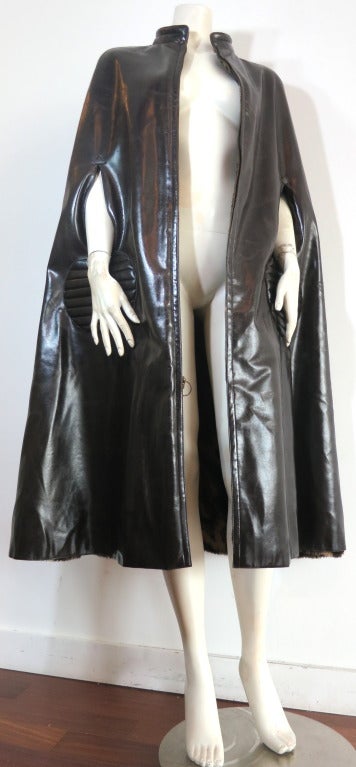 Women's Vintage PIERRE CARDIN Dark brown PVC circle pocket cape