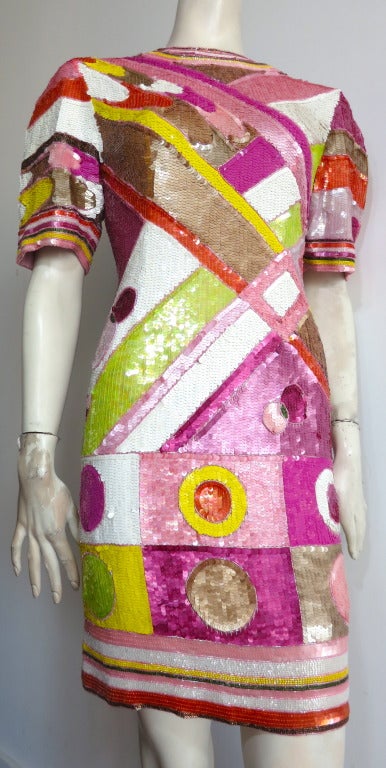 Women's Vintage SAKS FIFTH AVE. Sequin & beaded geometric cocktail dress For Sale