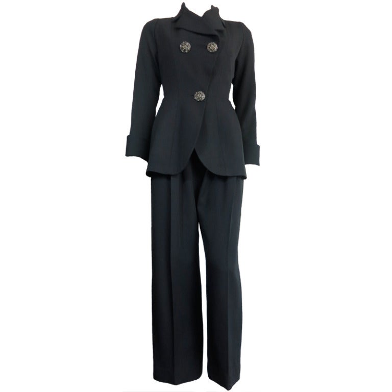 YVES SAINT LAURENT Black suit with crystal detail buttons