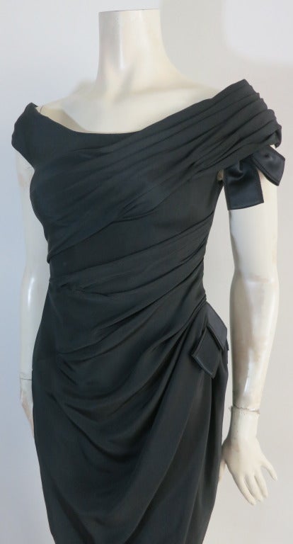 Women's Vintage SCAASI Ruched black silk cocktail dress
