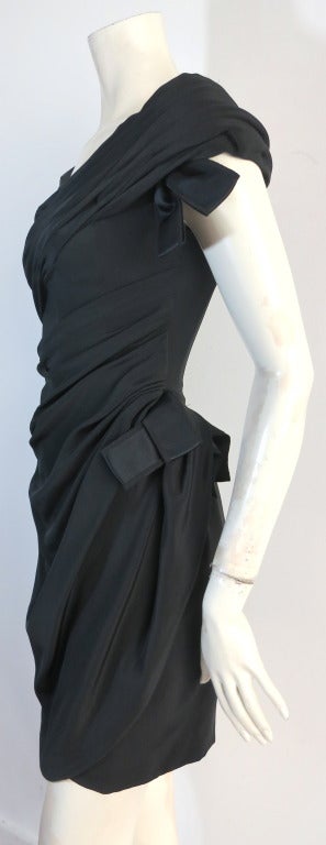 Vintage SCAASI Ruched black silk cocktail dress 1