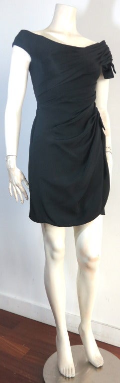 Vintage SCAASI Ruched black silk cocktail dress at 1stDibs