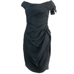 Vintage SCAASI Ruched black silk cocktail dress