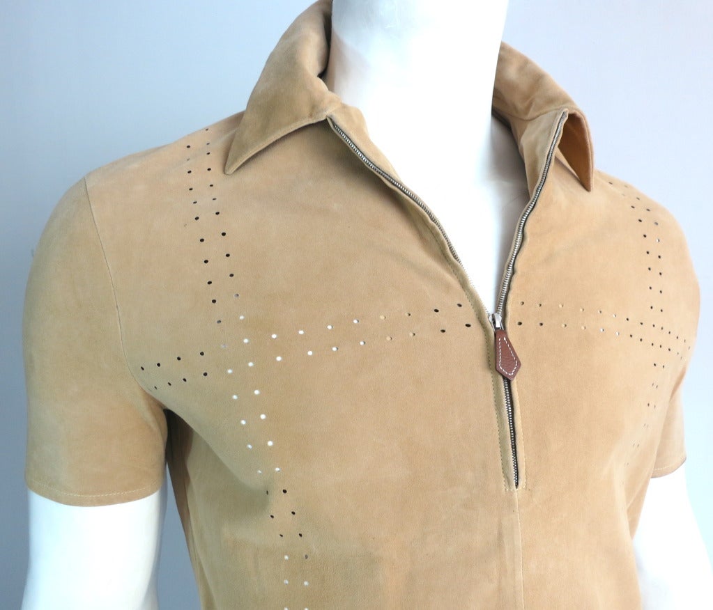 HERMES PARIS Men's 100% Reindeer skin suede leather top shirt In Excellent Condition In Newport Beach, CA