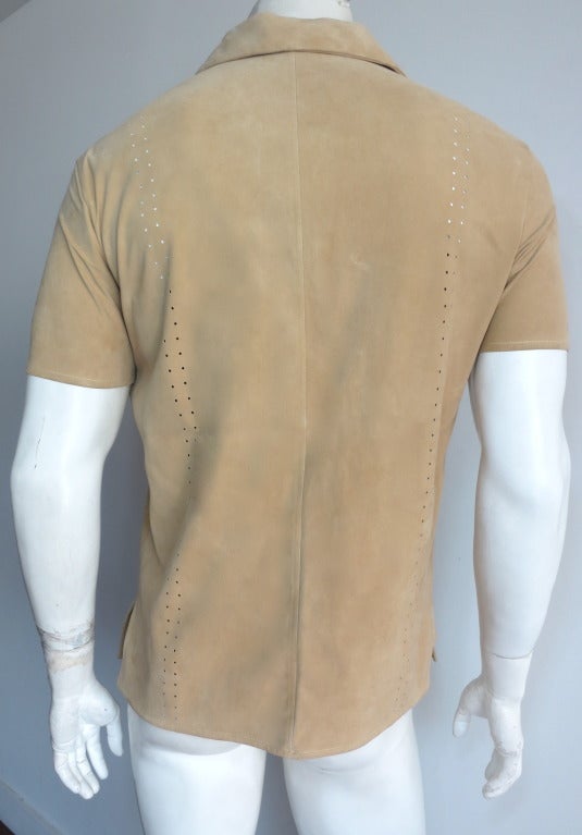 HERMES PARIS Men's 100% Reindeer skin suede leather top shirt 2