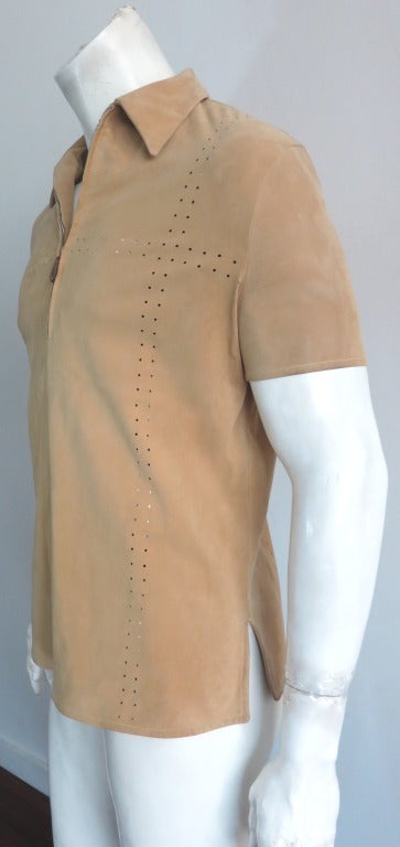 HERMES PARIS Men's 100% Reindeer skin suede leather top shirt 4