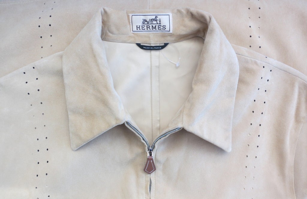 HERMES PARIS Men's 100% Reindeer skin suede leather top shirt 5