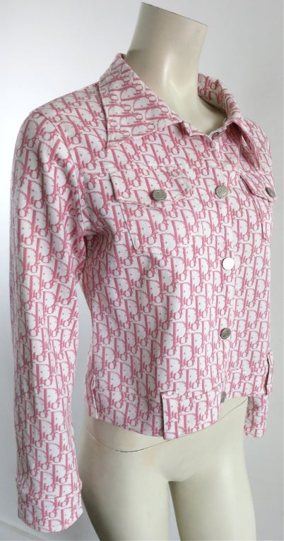 CHRISTIAN DIOR Pink & white logo printed denim twill jacket 1