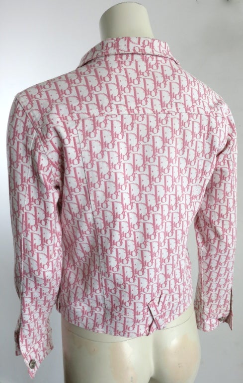 CHRISTIAN DIOR Pink & white logo printed denim twill jacket 2