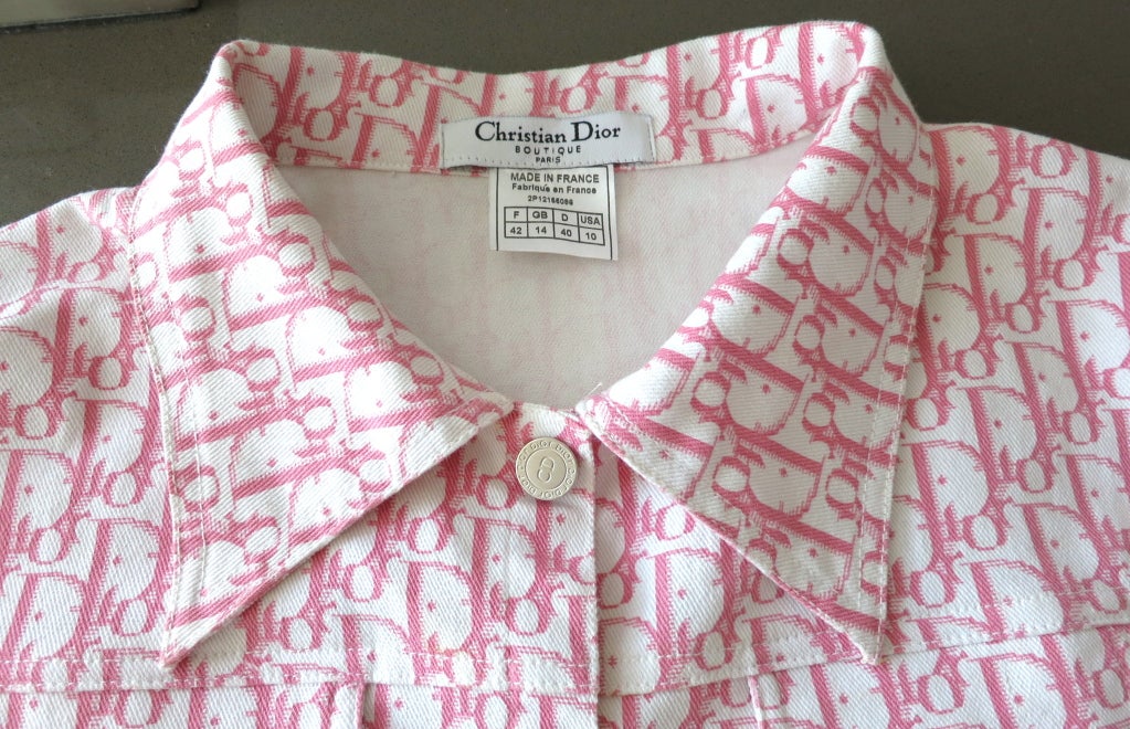 CHRISTIAN DIOR Pink & white logo printed denim twill jacket 4