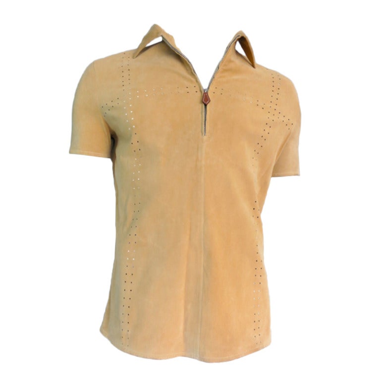 HERMES PARIS Men's 100% Reindeer skin suede leather top shirt