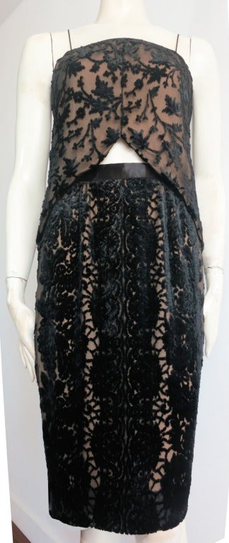 Vintage HOLLY'S HARP Black cut velvet 2 piece skirt & top set For Sale 2