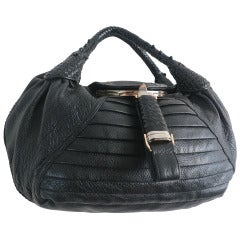 FENDI ITALY Black grain leather Spy bag purse